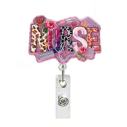 Acrylic Word Nurse with Flowers Badge Reel