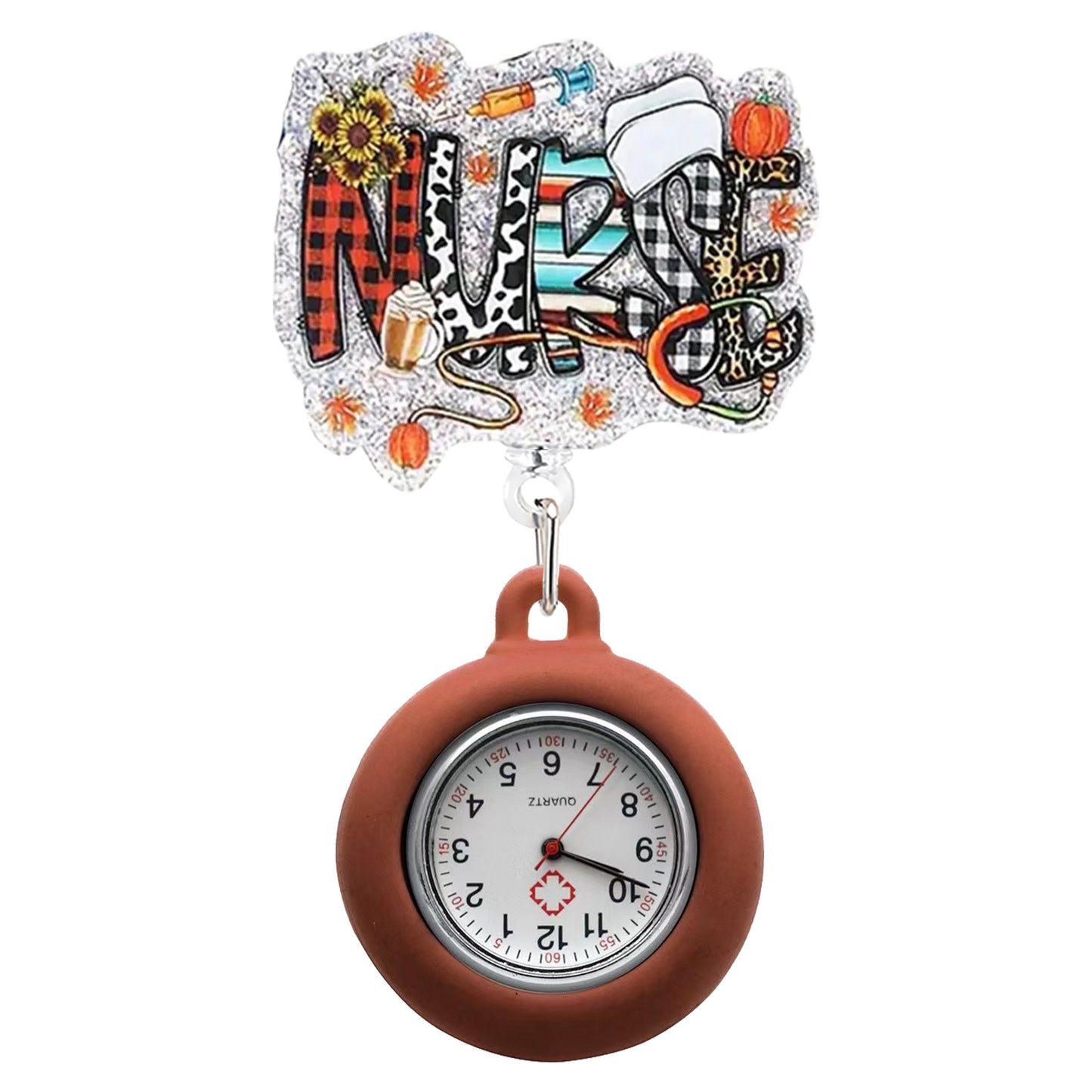 Nurse Badge Reel with Brown Fob Watch