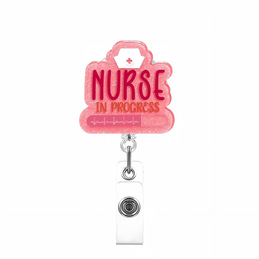 Acrylic Pink Nurse in Progress Retractable Badge Reel