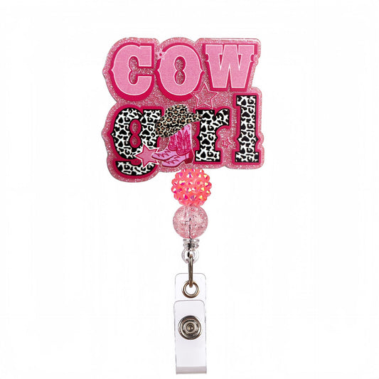 Acrylic Cow Girl Beaded Retractable Badge Reel