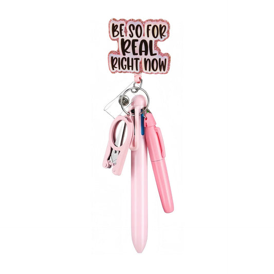Be So For Real Right Now Badge Reel with Pink Pen Set