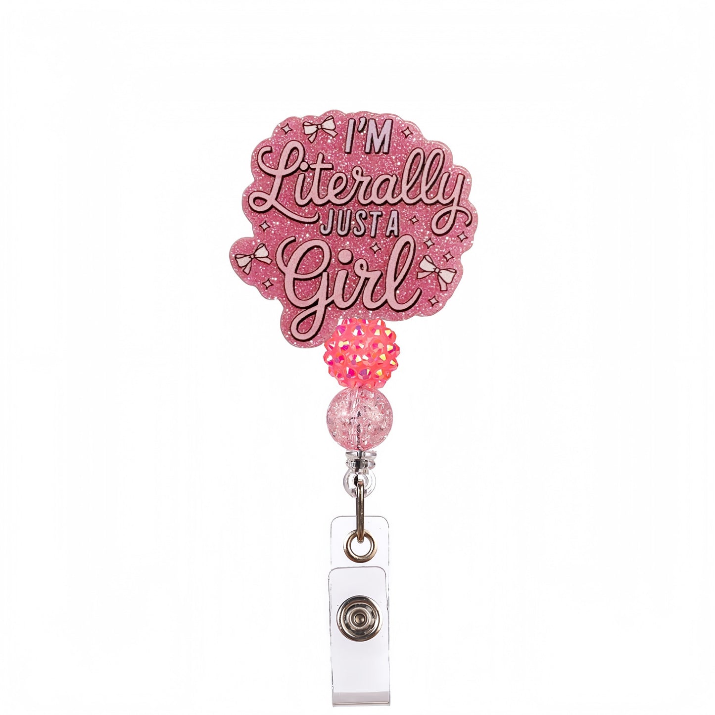 Acrylic Just a Girl Beaded Retractable Badge Reel