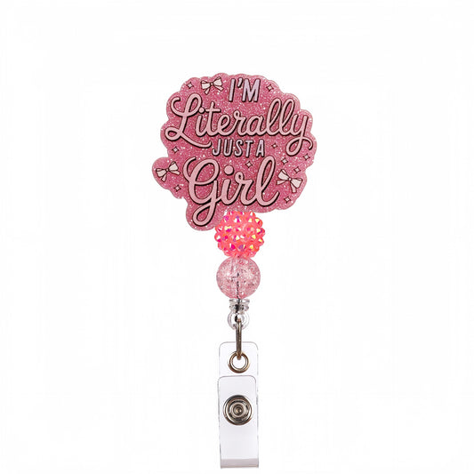 Acrylic Just a Girl Beaded Retractable Badge Reel