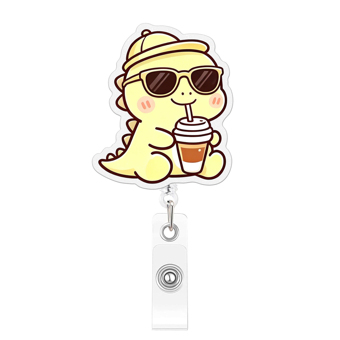 Yellow Coffee Dinosaur Acrylic Badge Reel