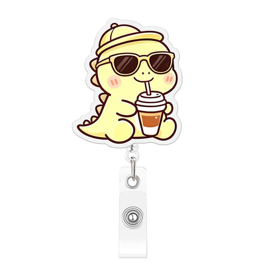 Yellow Coffee Dinosaur Acrylic Badge Reel