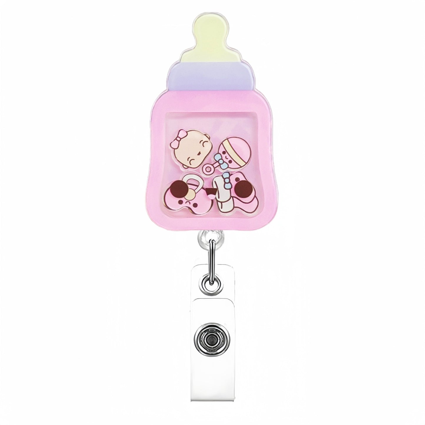 Pink Bottle Rocking Fun Acrylic Badge Reel