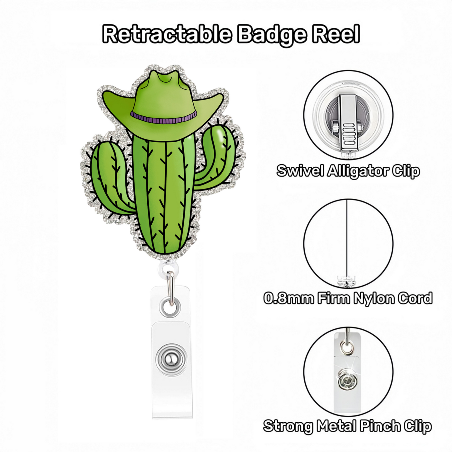Acrylic Green-Hat Cactus Badge Reel