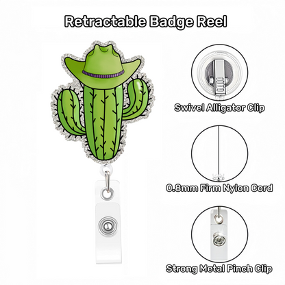 Acrylic Green-Hat Cactus Badge Reel