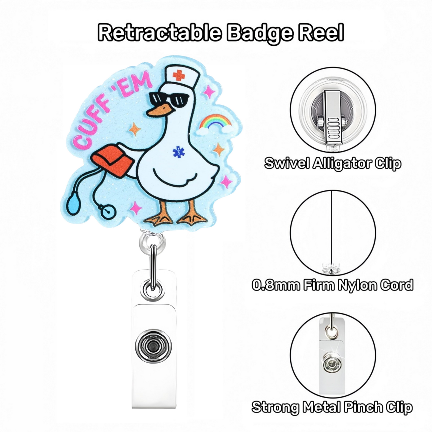 Acrylic CUFF‘EM Goose with Blue Background Badge Reel