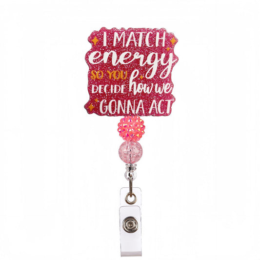 Acrylic I Match Energy Beaded Retractable Badge Reel