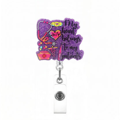Acrylic Purple Glitter Medical Supplies Badge Reel