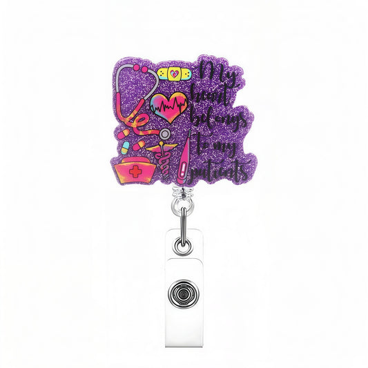 Acrylic Purple Glitter Medical Supplies Badge Reel