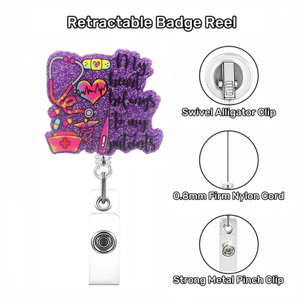 Acrylic Purple Glitter Medical Supplies Badge Reel