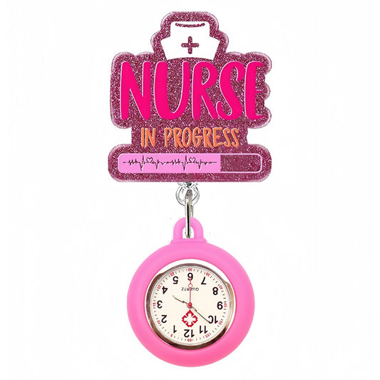 Pink Nurse In Progress Badge Reel with Pink Fob Watch