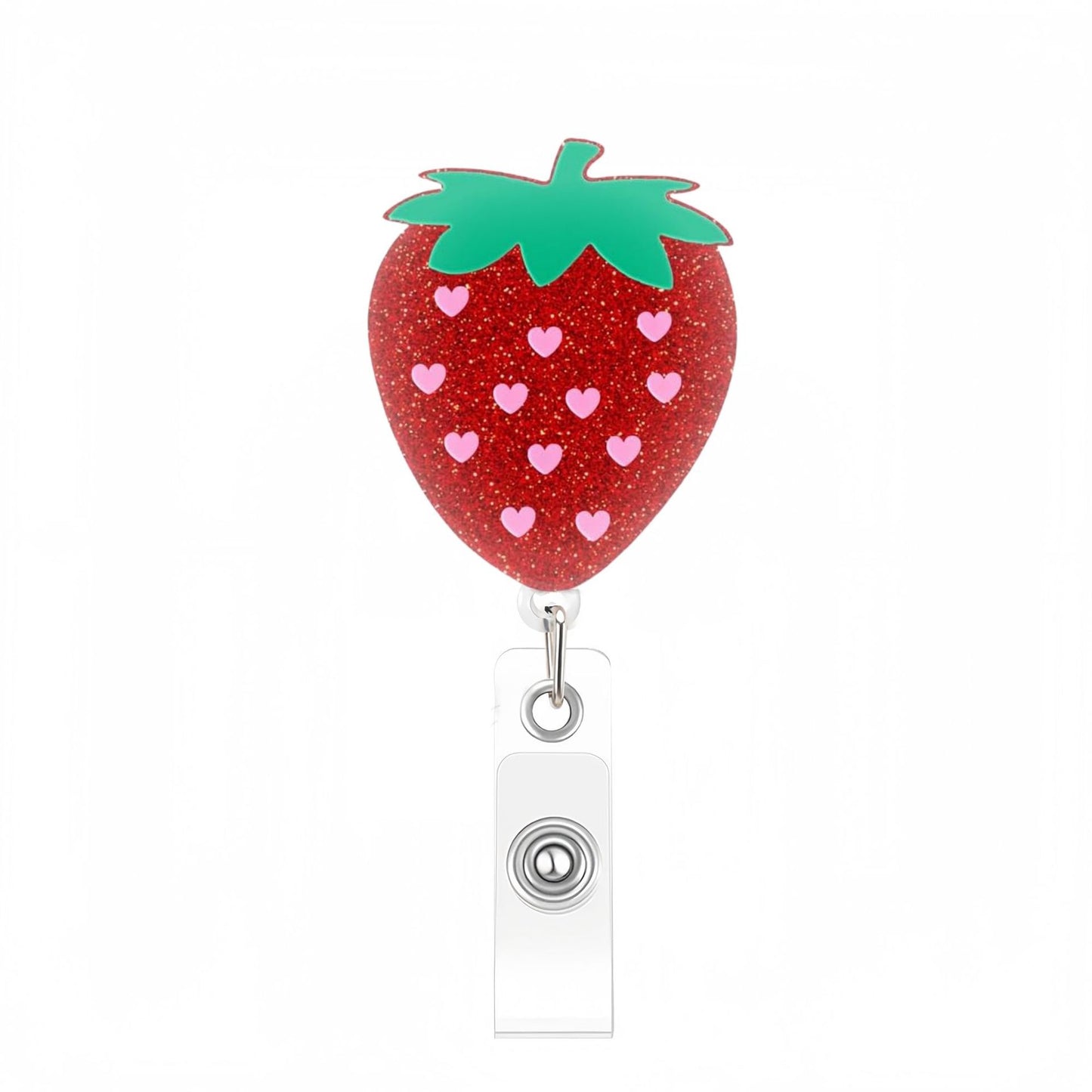 Acrylic Red Strawberries with Pink Hearts Badge Reel