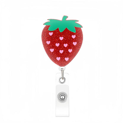 Acrylic Red Strawberries with Pink Hearts Badge Reel