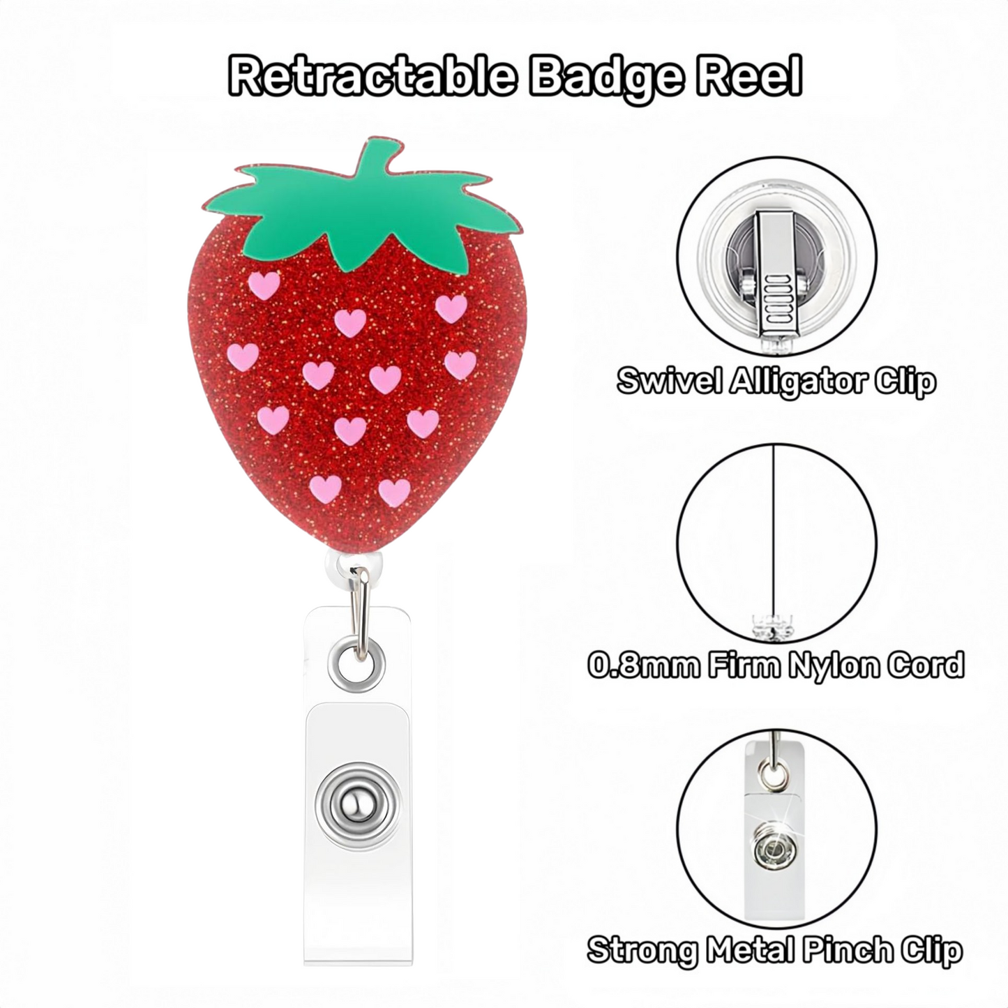 Acrylic Red Strawberries with Pink Hearts Badge Reel