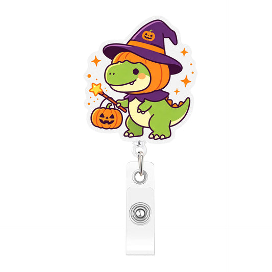 Pumpkin Lantern Dinosaur Acrylic Badge Reel