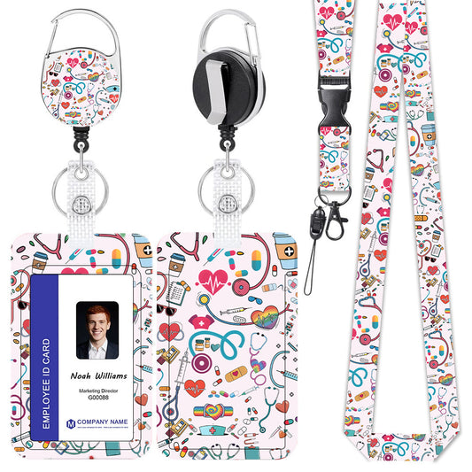 Colorful Medical Doodle ID Badge Holder Set