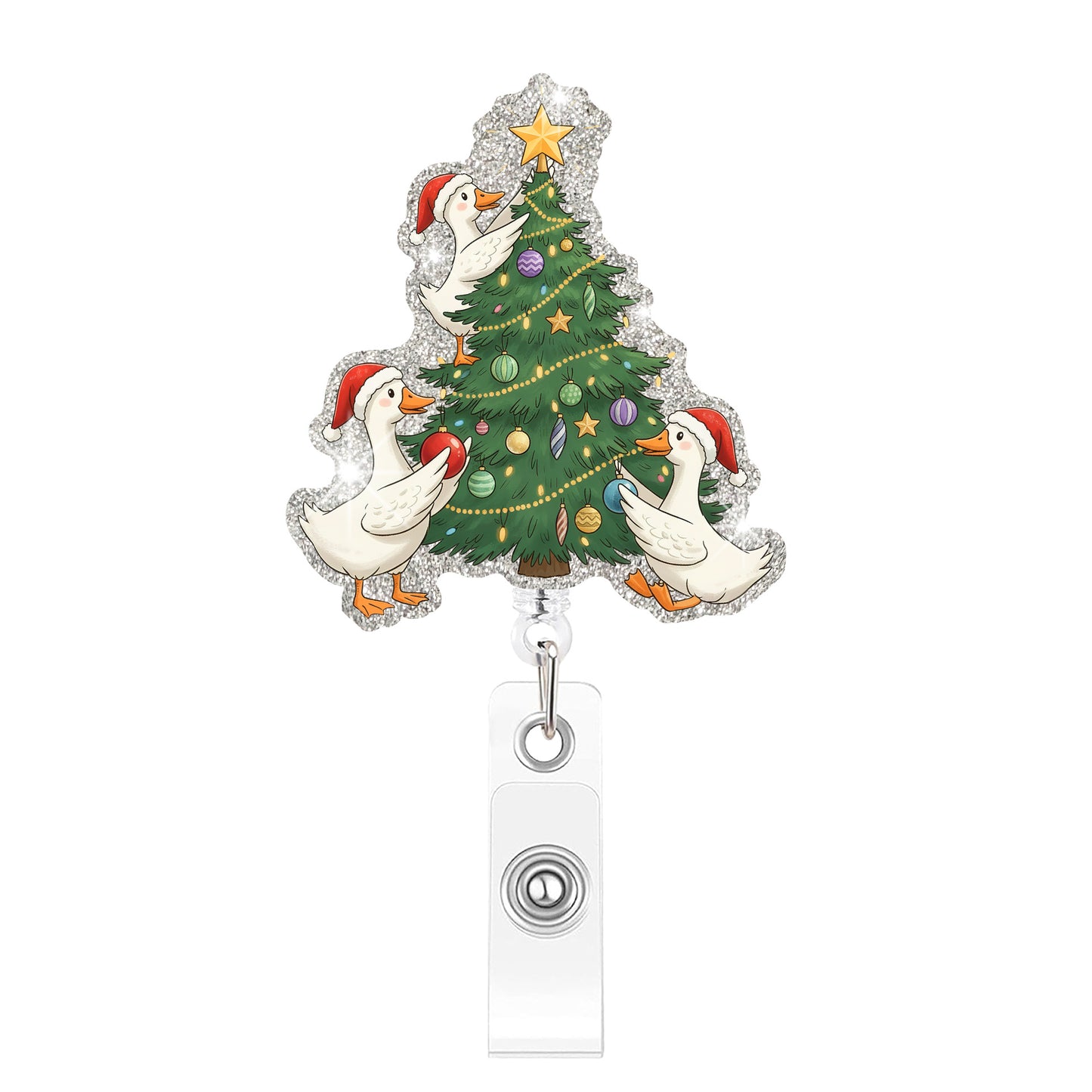 Three Christmas Tree Goose Acrylic Badge Reel