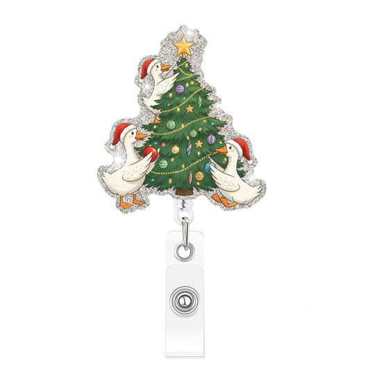 Three Christmas Tree Goose Acrylic Badge Reel