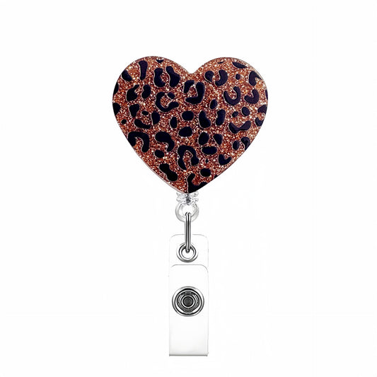 Acrylic Leopard-Print Heart Badge Reel