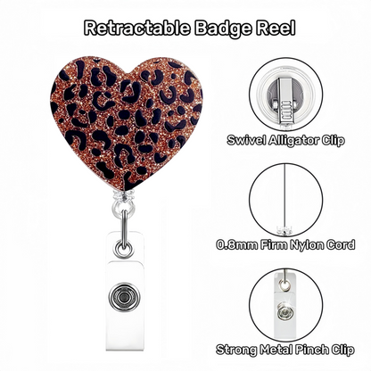 Acrylic Leopard-Print Heart Badge Reel