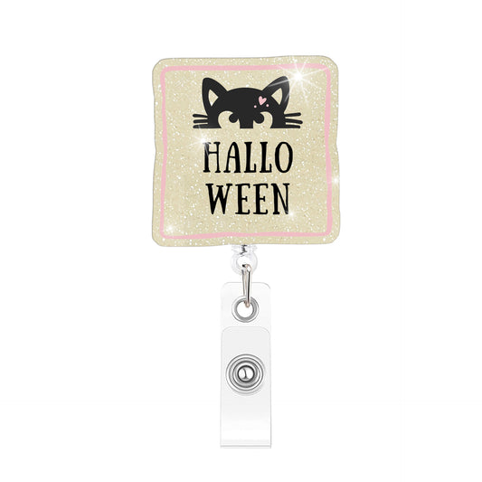 Square Cup Black Cat Acrylic Badge Reel