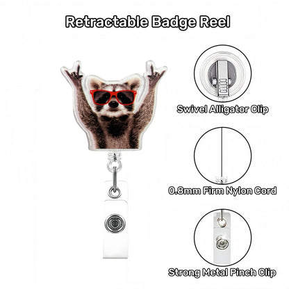 Acrylic Raccoon with Glasses Badge Reel