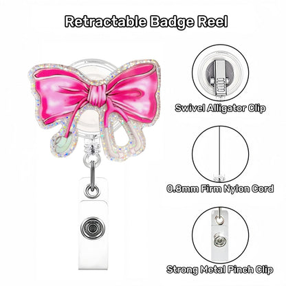 Acrylic Stethoscope Bow Badge Reel Hot Pink