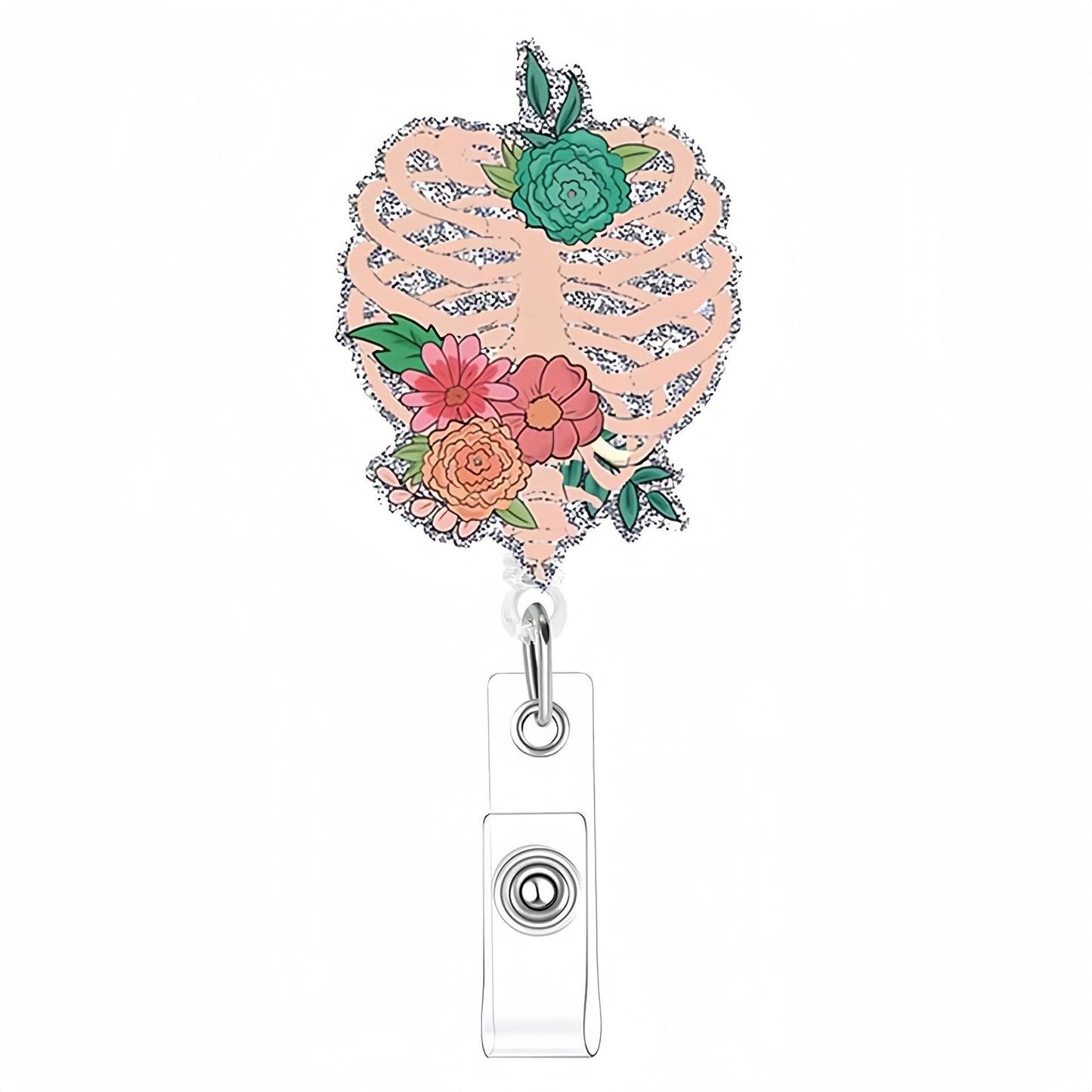 Acrylic Skeleton With Flowers Sternum Badge Reel