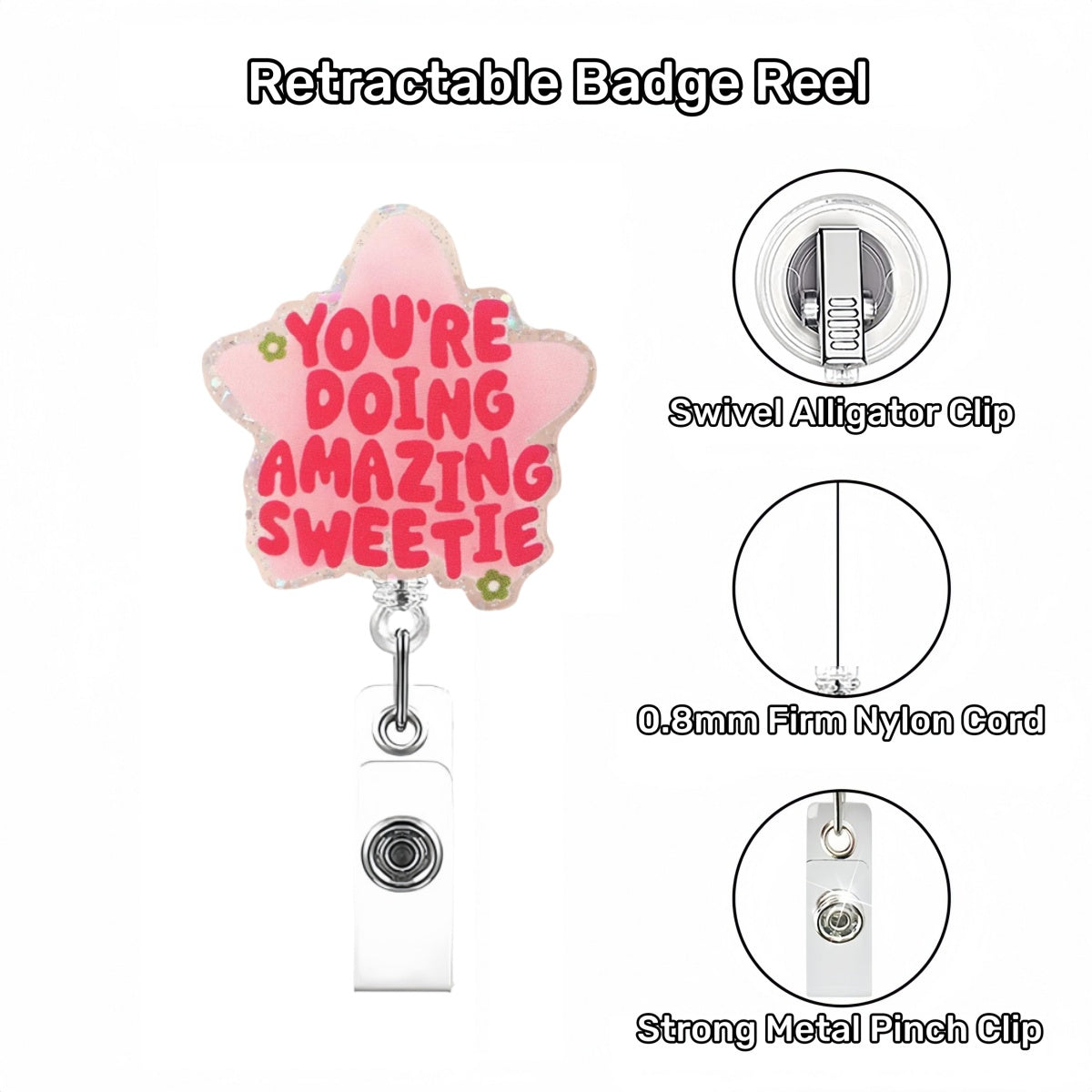 Acrylic Encourage Words Badge Reels Star Shape