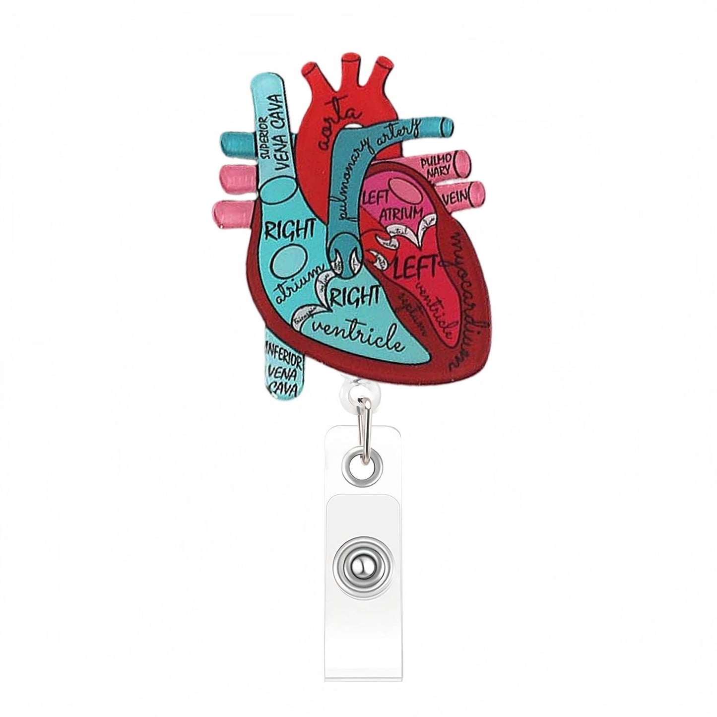Acrylic See-Through Red And Blue Heart Badge Reel