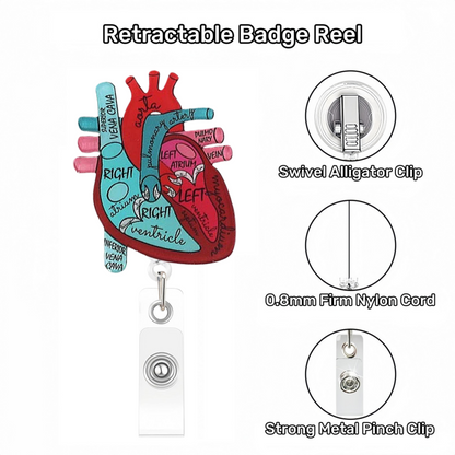 Acrylic See-Through Red And Blue Heart Badge Reel