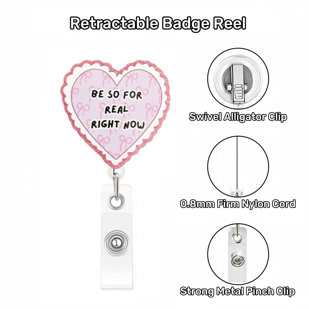 Acrylic Be So For Real Right Now Badge Reel Heart Shape