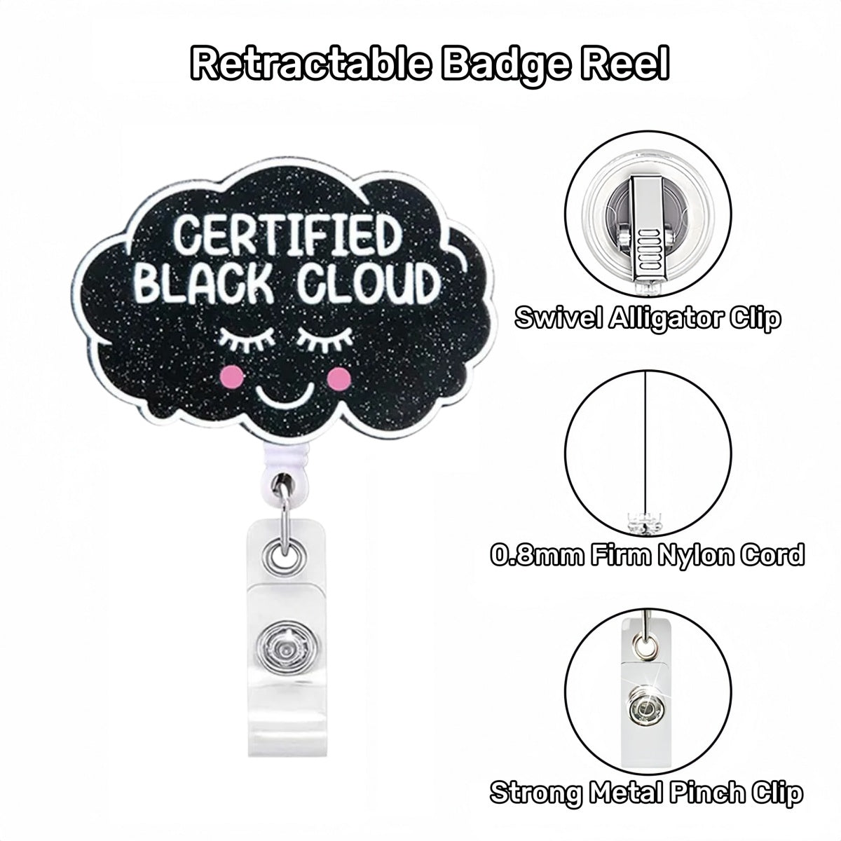 Acrylic Certified Black Cloud Badge Reel