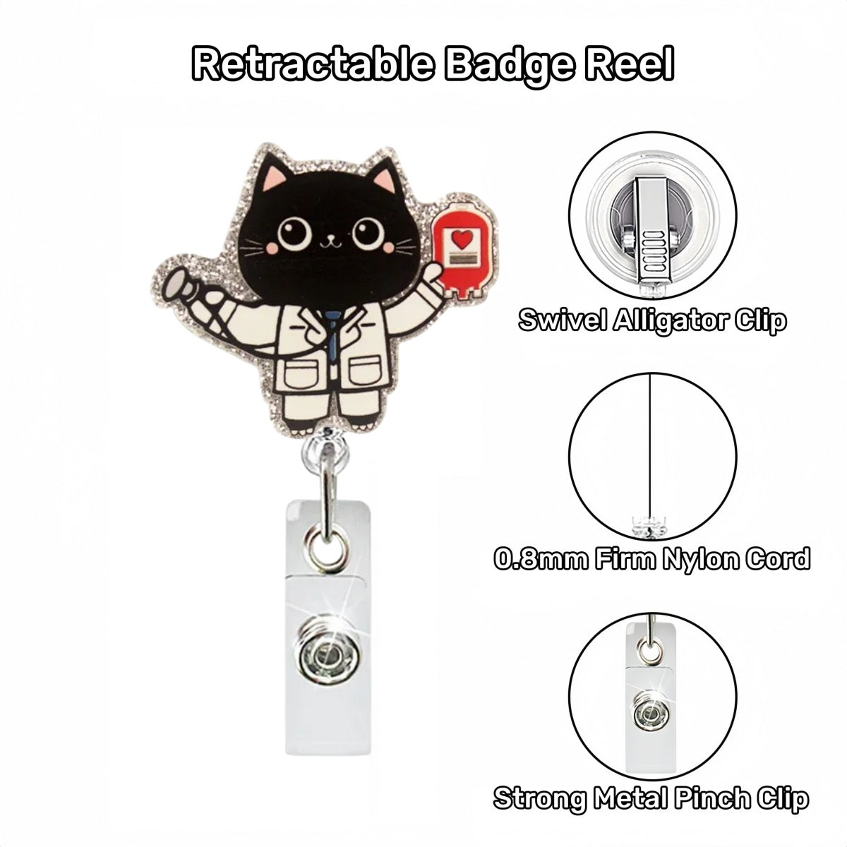 Acrylic Cat Doctor Retractable Badge Reel