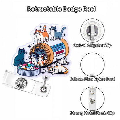 Acrylic Cat Group Bottle Retractable Badge Reel