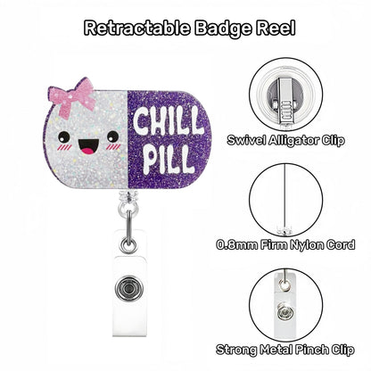 Acrylic Cute Chill Pill Capsule Shape Badge Reel