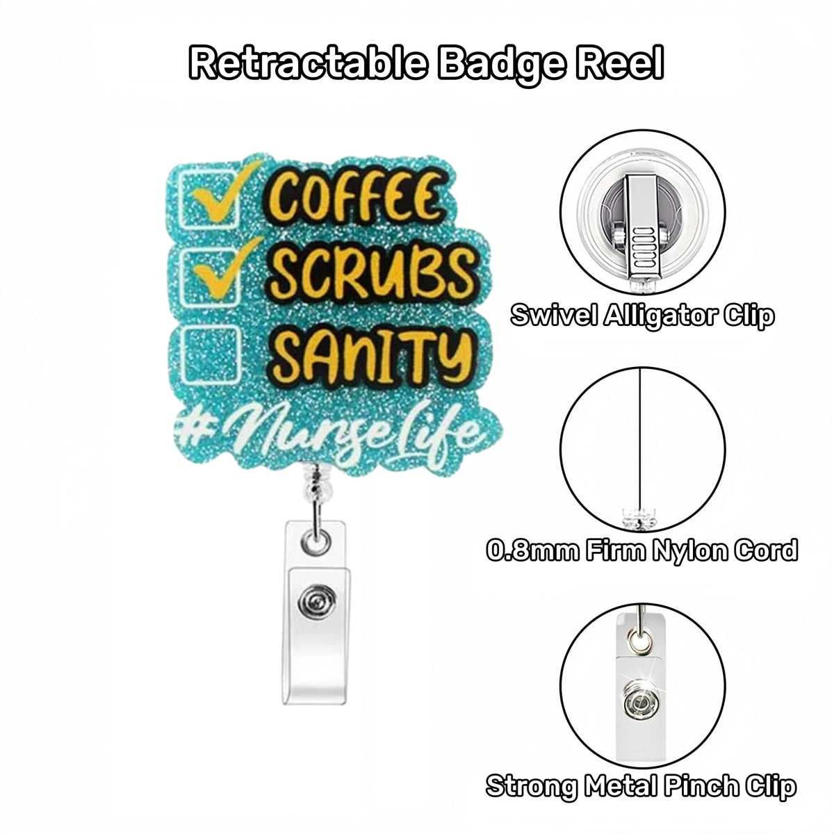 Acrylic Coffee Scrubs Nurse Life Badge Reel