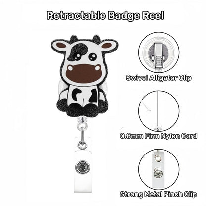 Acrylic White and Black Cow Badge Reel