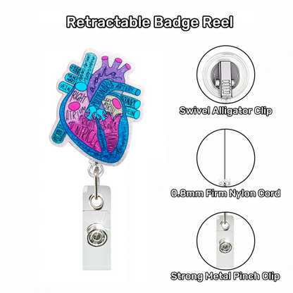 Acrylic Blue And Pink Heart Badge Reel
