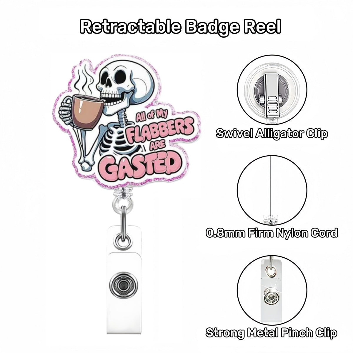 Acrylic Flabber Gasted Badge Reel Skelton Shape