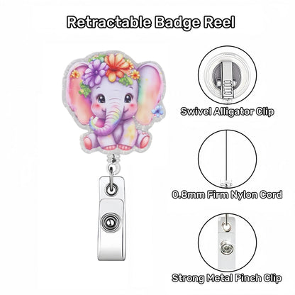 Acrylic Color Elephant Badge Reel
