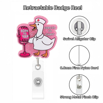 Acrylic Glitter Pink Forced to Chart Goose Badge Reel