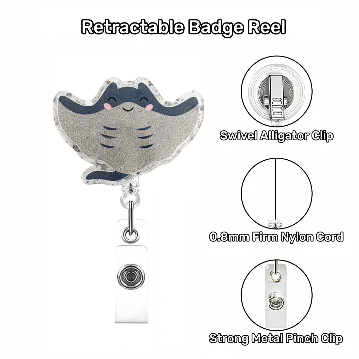 Acrylic Cute Manta Ray Fish Badge Reel