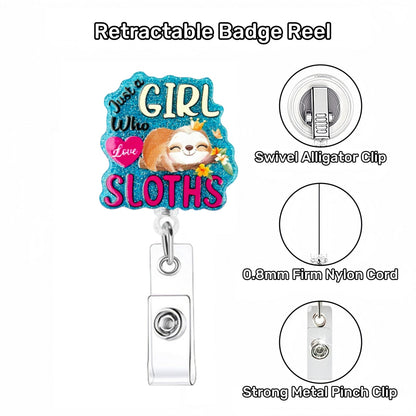 Acrylic Love Sloth Girl Badge Reel
