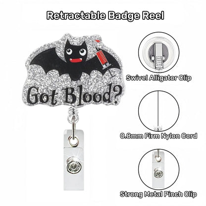 Acrylic Got Blood Black Bat Badge Reel