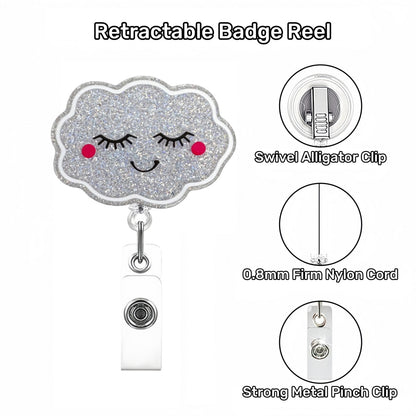 Acrylic Silver Glitter Cloud Badge Reel