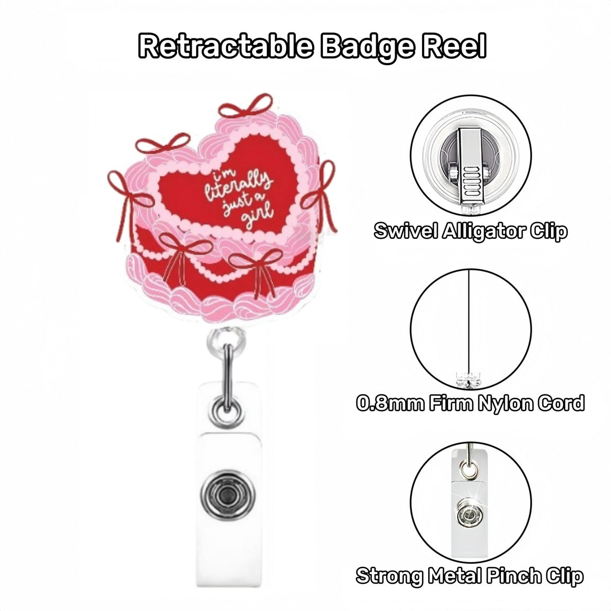Acrylic Heart Shape Cake Badge Reel